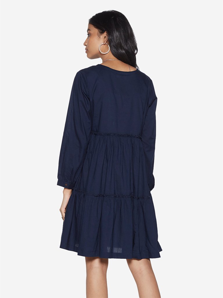 Bombay Paisley Navy Tiered Pure Cotton Dress
