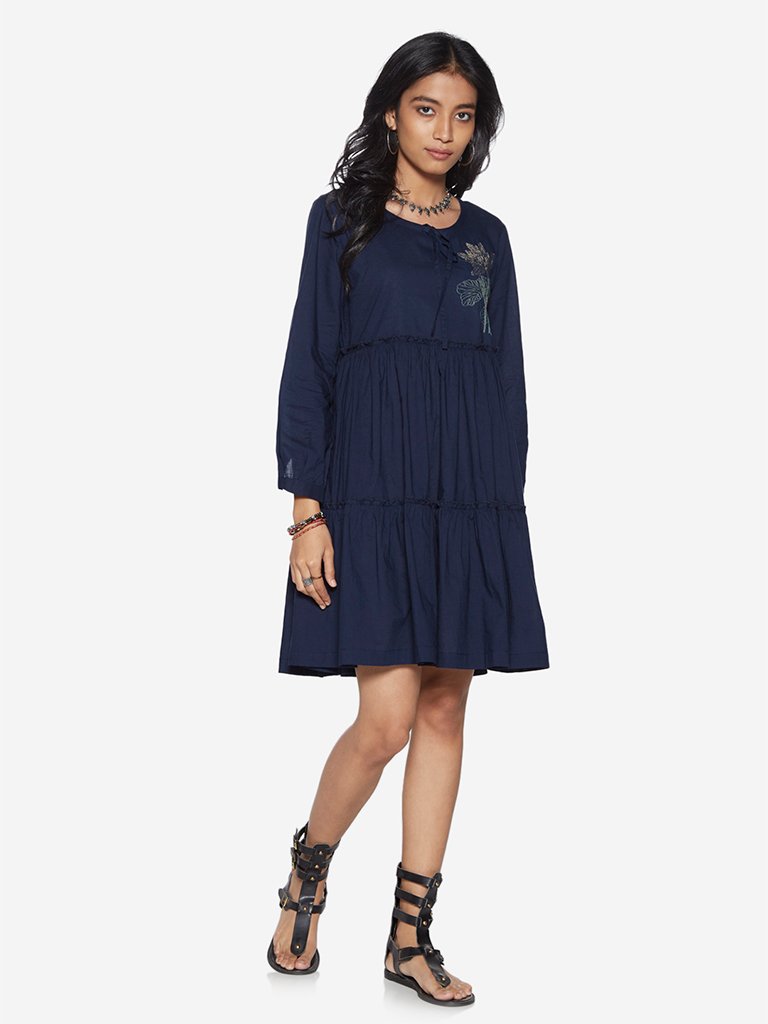 Bombay Paisley Navy Tiered Pure Cotton Dress