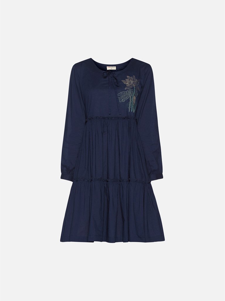Bombay Paisley Navy Tiered Pure Cotton Dress