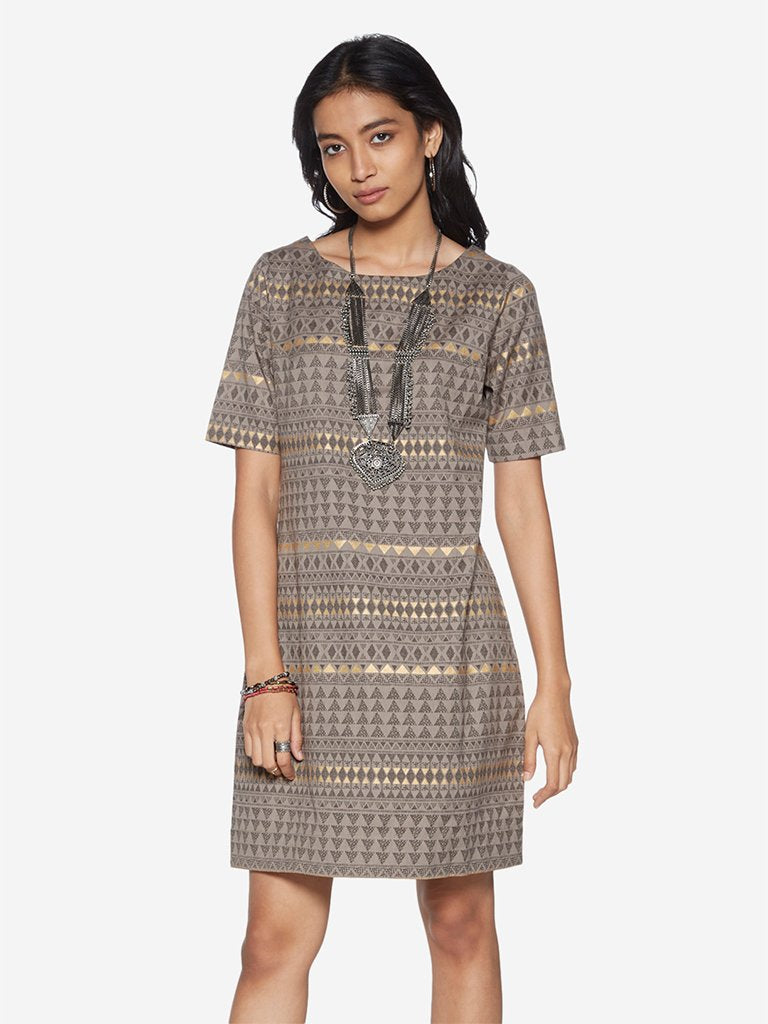 Bombay Paisley Grey Triangle Print Dress