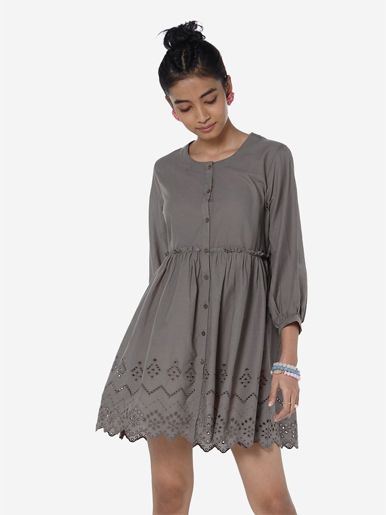 Bombay Paisley Grey Cut-Out Detailed Dress