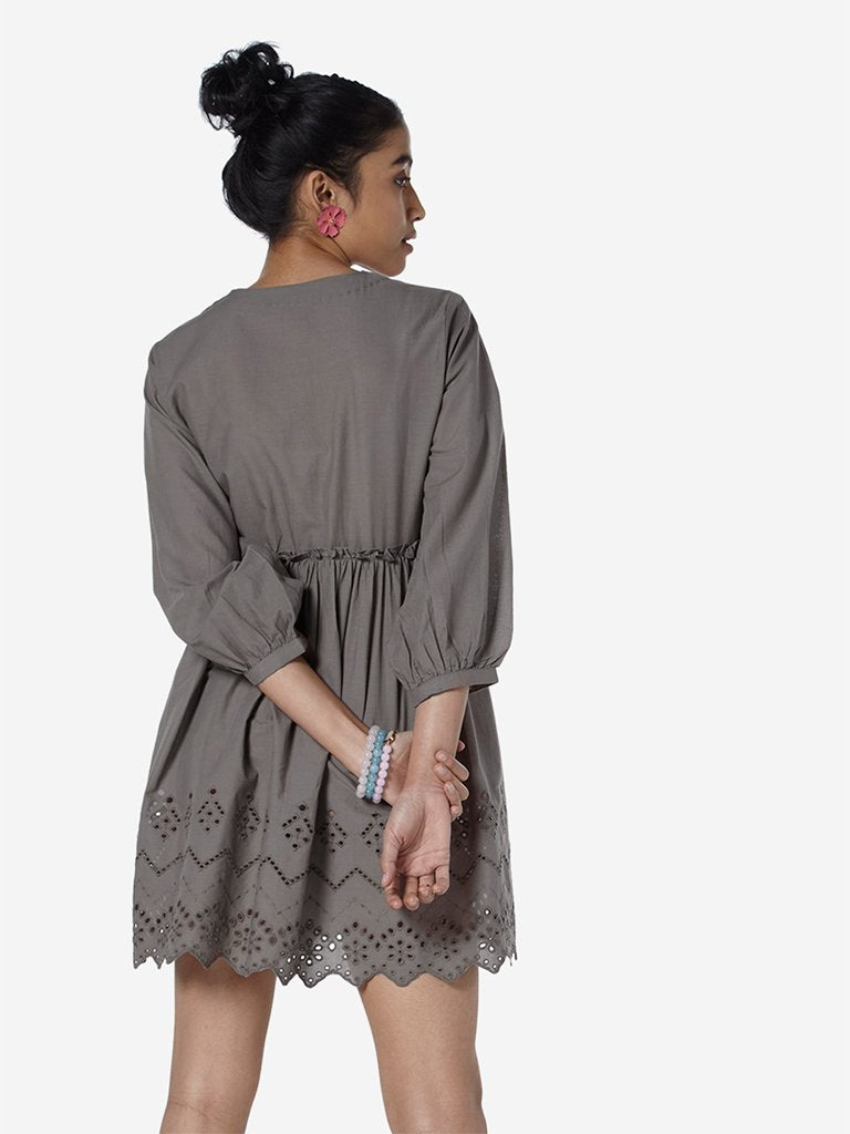 Bombay Paisley Grey Cut-Out Detailed Dress