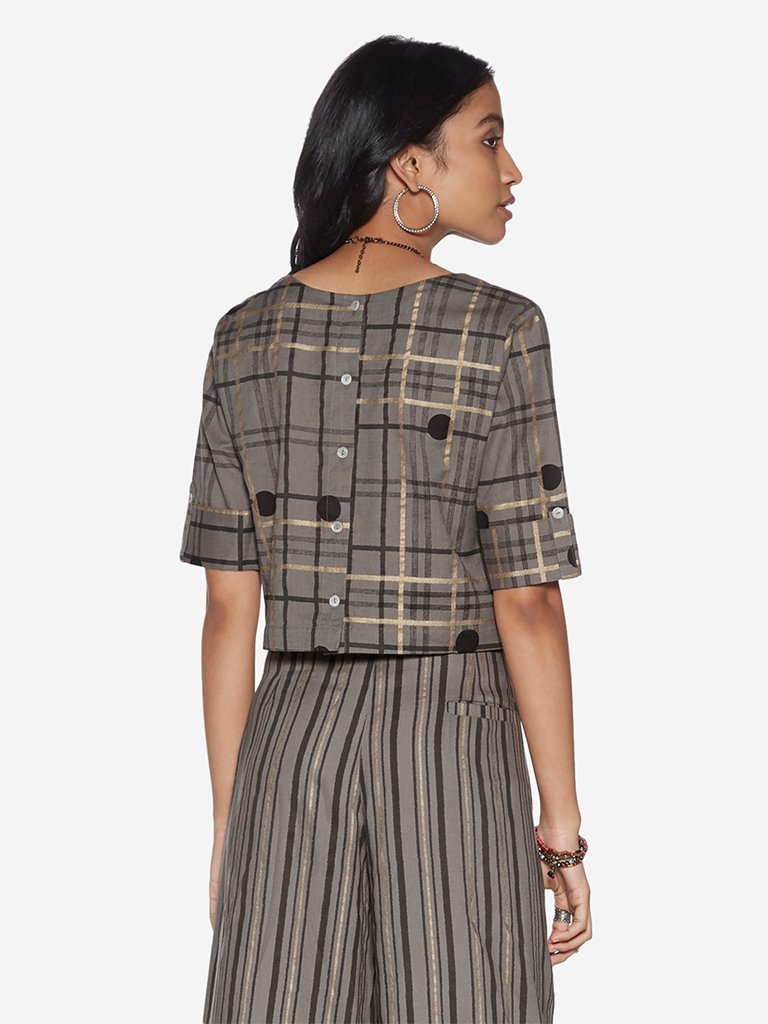 Bombay Paisley Grey Checkered Crop-Top