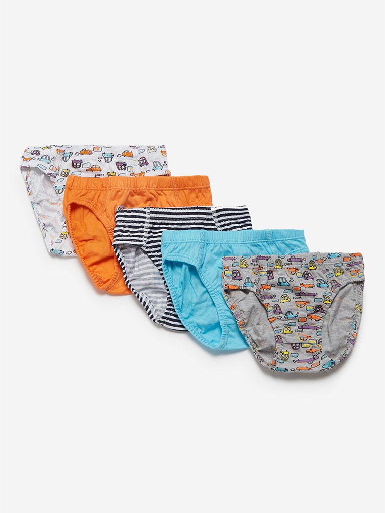 HOP Kids Orange Printed Briefs Pack Of Five