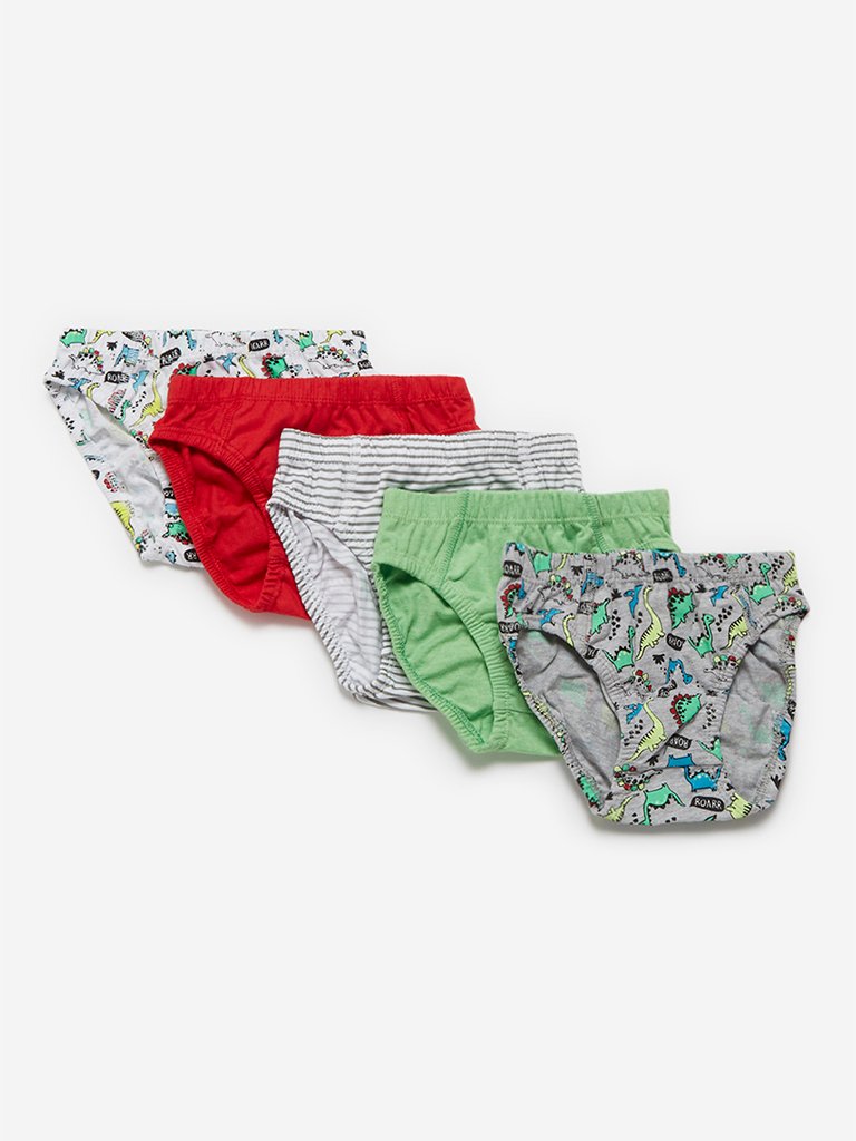 HOP Kids Green Printed Briefs Pack Of Five