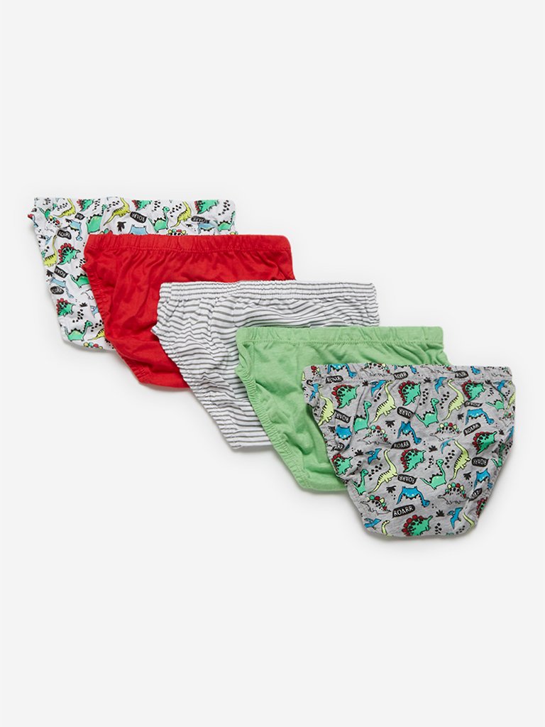 HOP Kids Green Printed Briefs Pack Of Five