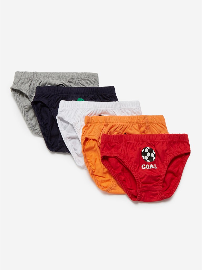 HOP Kids Orange Printed Briefs Pack Of Five