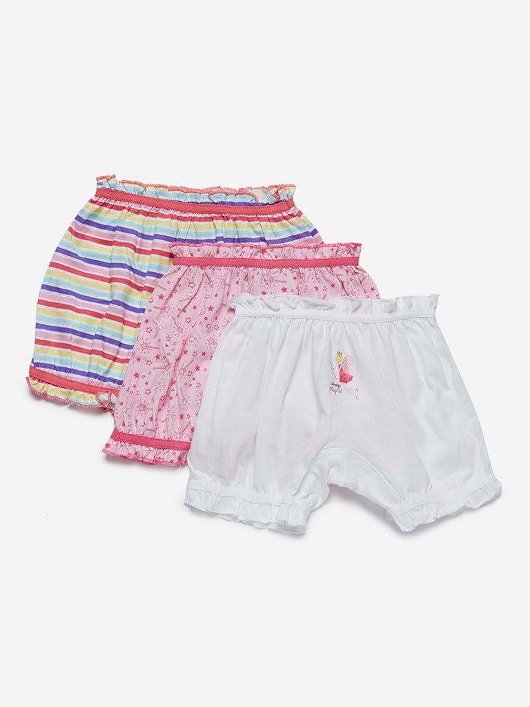HOP Kids Pink Printed Bloomers Pack Of Three
