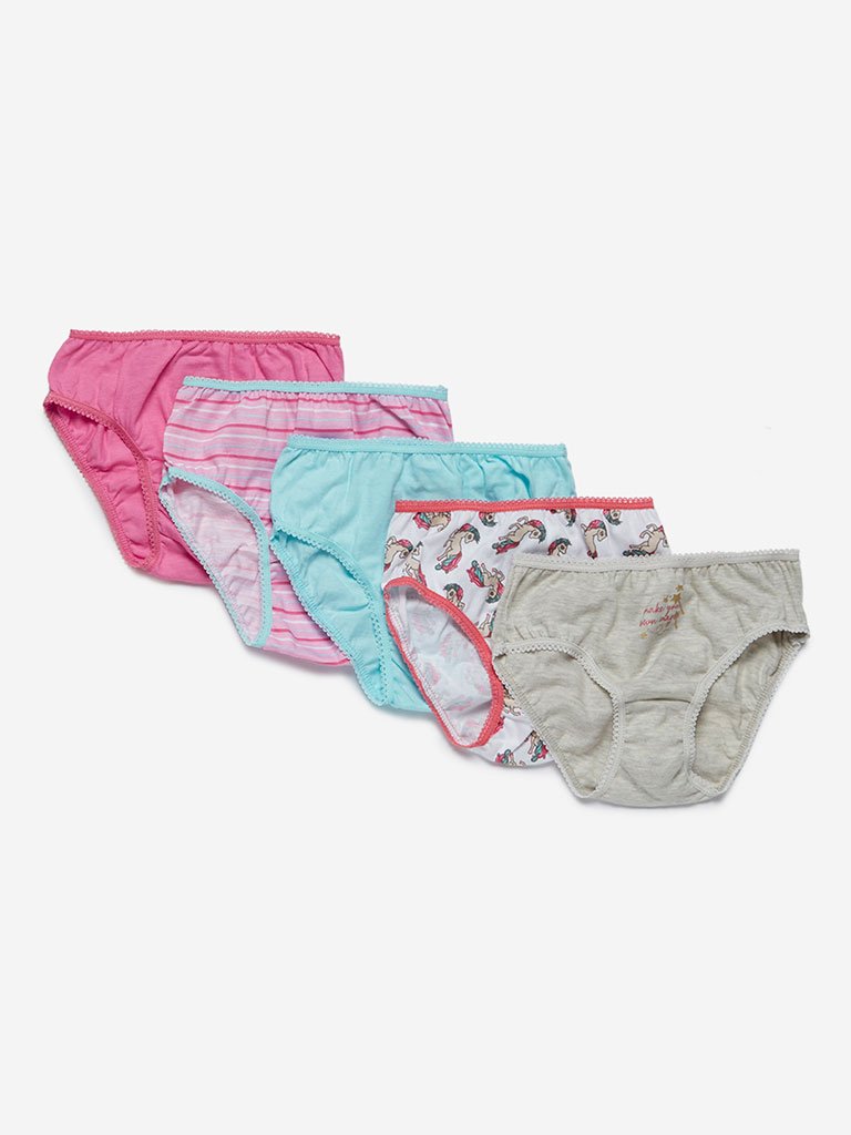 HOP Kids Pink Printed Briefs Pack Of Five