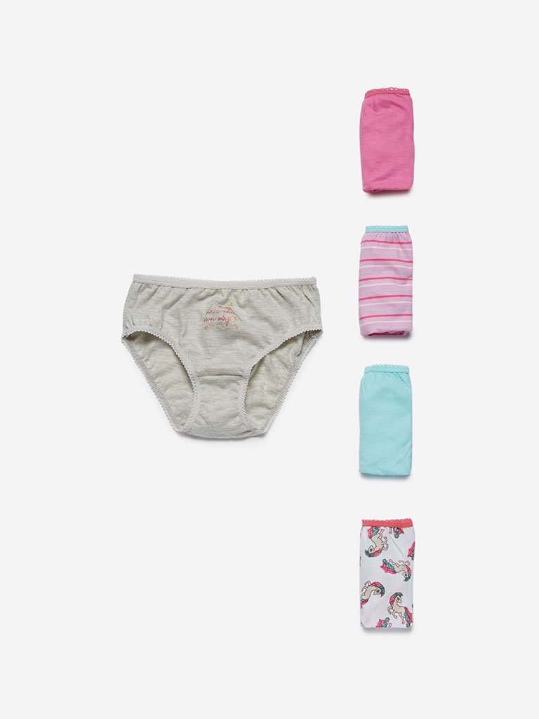 HOP Kids Pink Printed Briefs Pack Of Five
