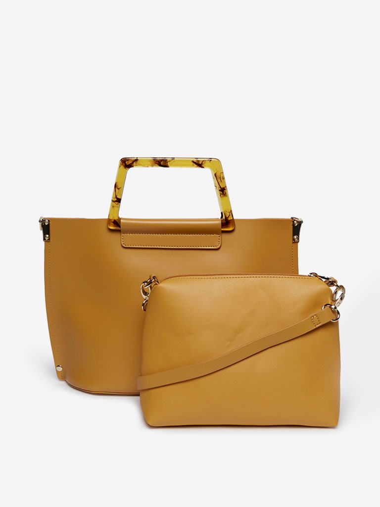 LOV Mustard Tote Bag With Pouch