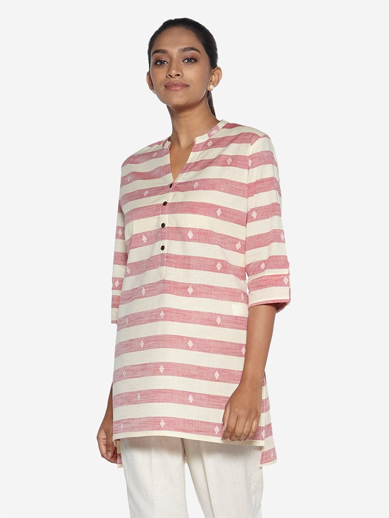 Utsa Pink Striped High-Low Kurti