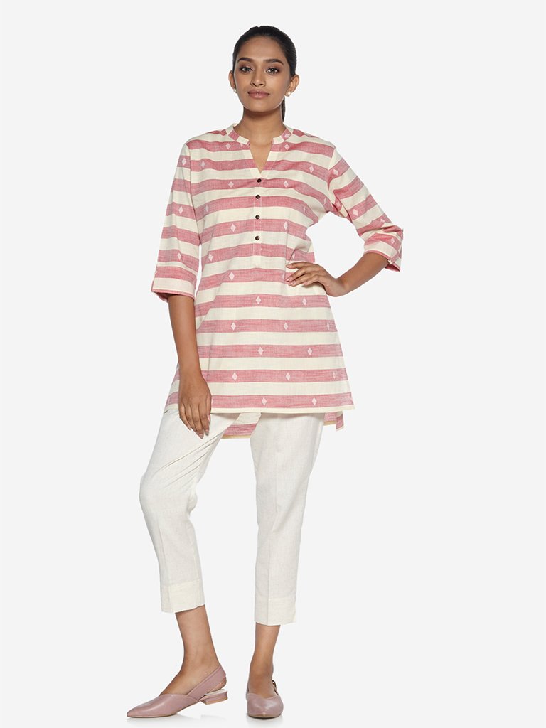 Utsa Pink Striped High-Low Kurti