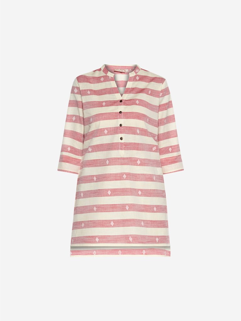 Utsa Pink Striped High-Low Kurti