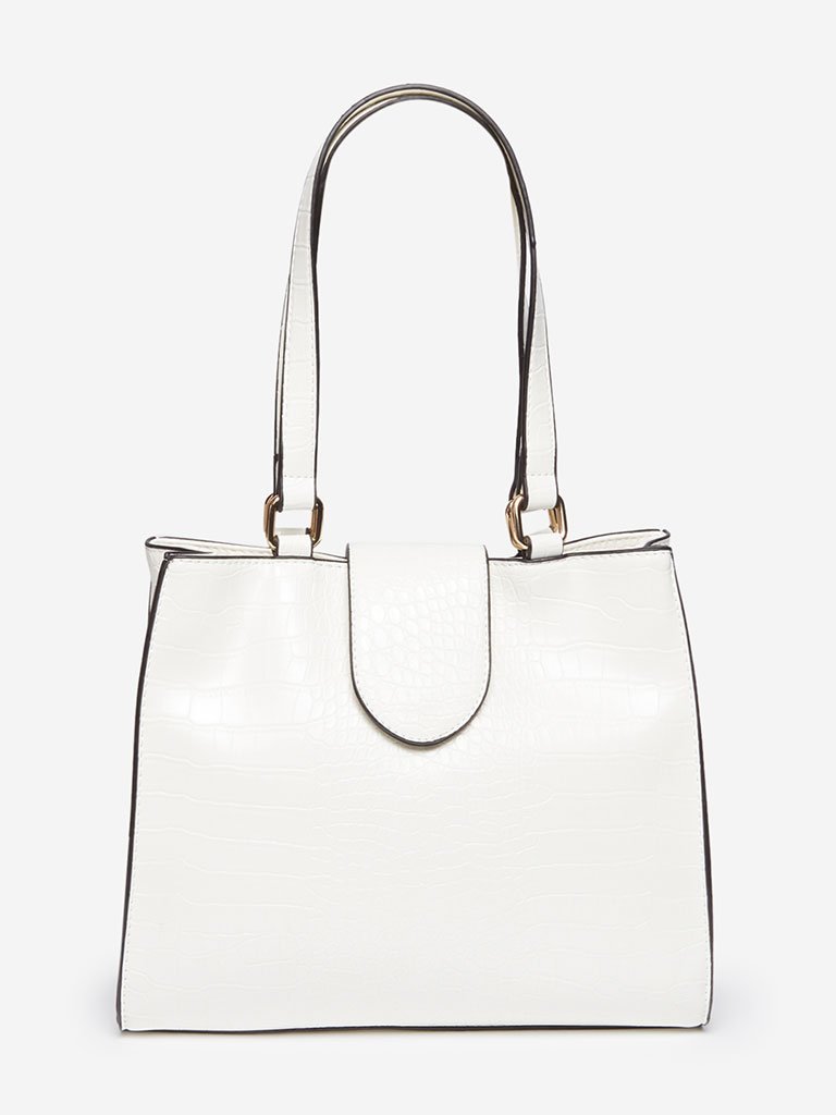 LOV White Croc Textured Julia Tote Bag
