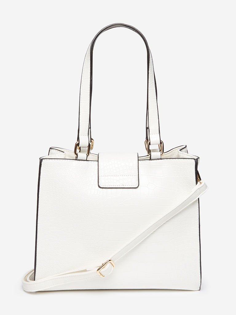 LOV White Croc Textured Julia Tote Bag