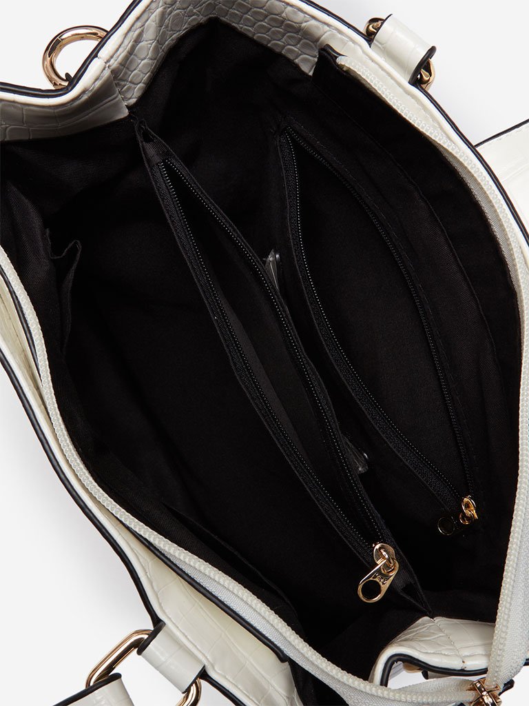 LOV White Croc Textured Julia Tote Bag
