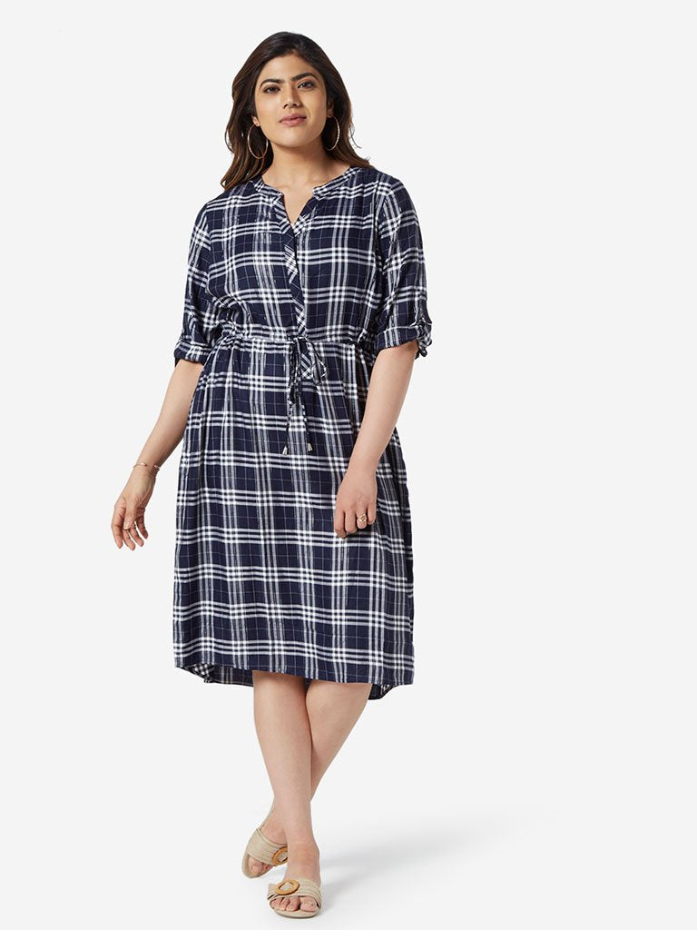 Gia Curve Navy Checkered Dress