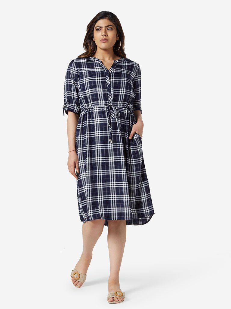 Gia Curve Navy Checkered Dress