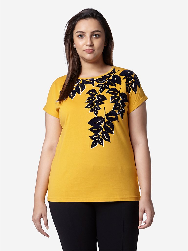 Gia Curve Mustard Floral Print Bella T-Shirt