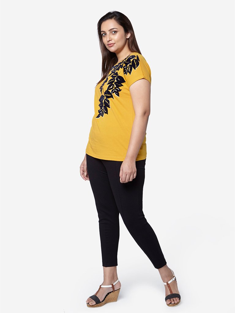 Gia Curve Mustard Floral Print Bella T-Shirt
