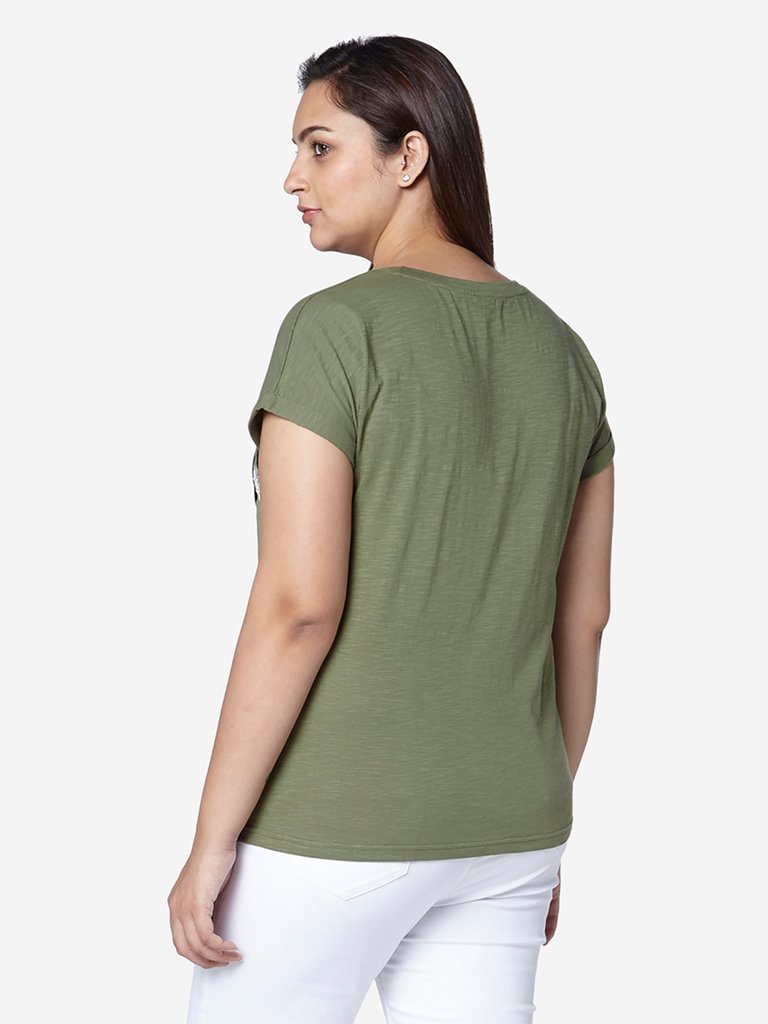 Gia Curve Olive Floral Patterned Bella T-Shirt