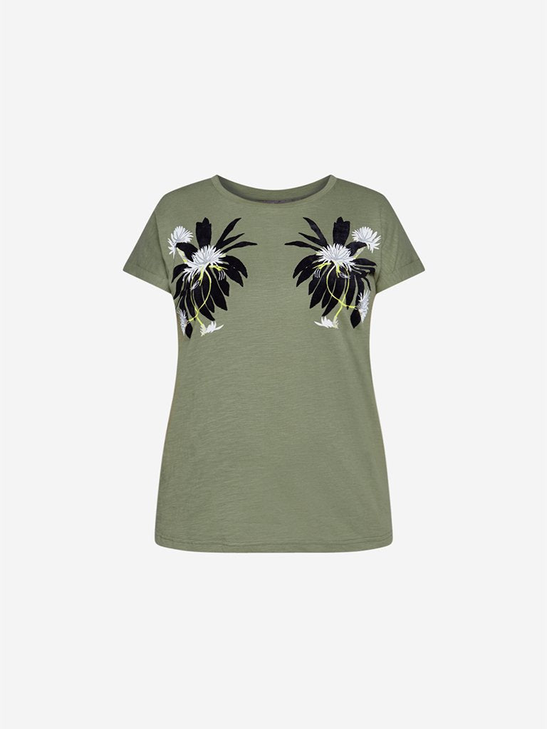Gia Curve Olive Floral Patterned Bella T-Shirt