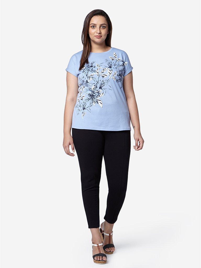 Gia Curve Light-Blue Floral Print Bella T-Shirt