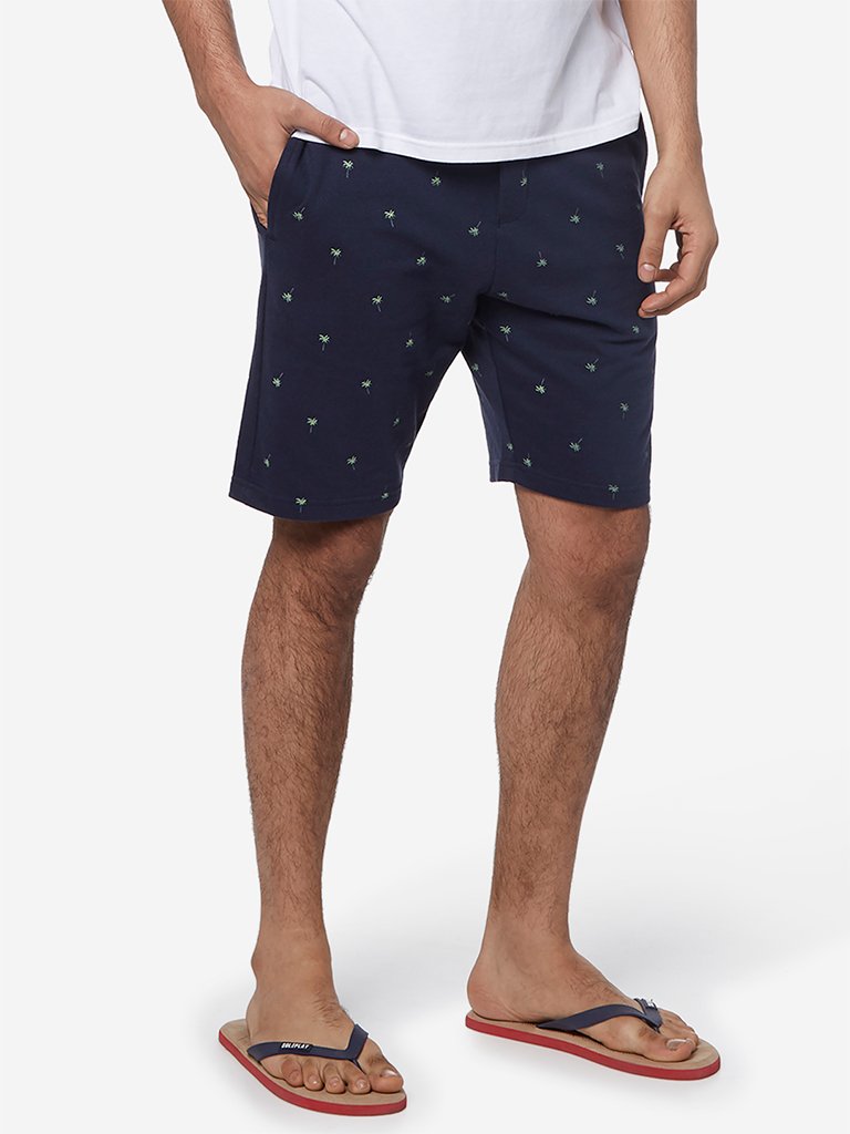 WES Lounge Navy Tree Print Relaxed Fit Shorts