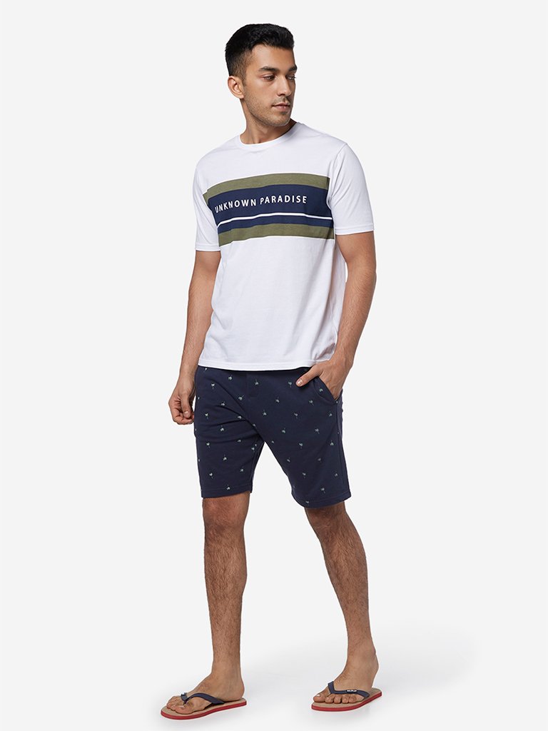 WES Lounge Navy Tree Print Relaxed Fit Shorts