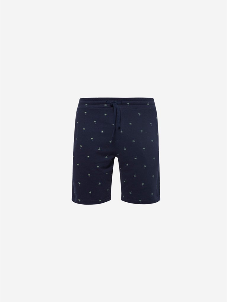 WES Lounge Navy Tree Print Relaxed Fit Shorts
