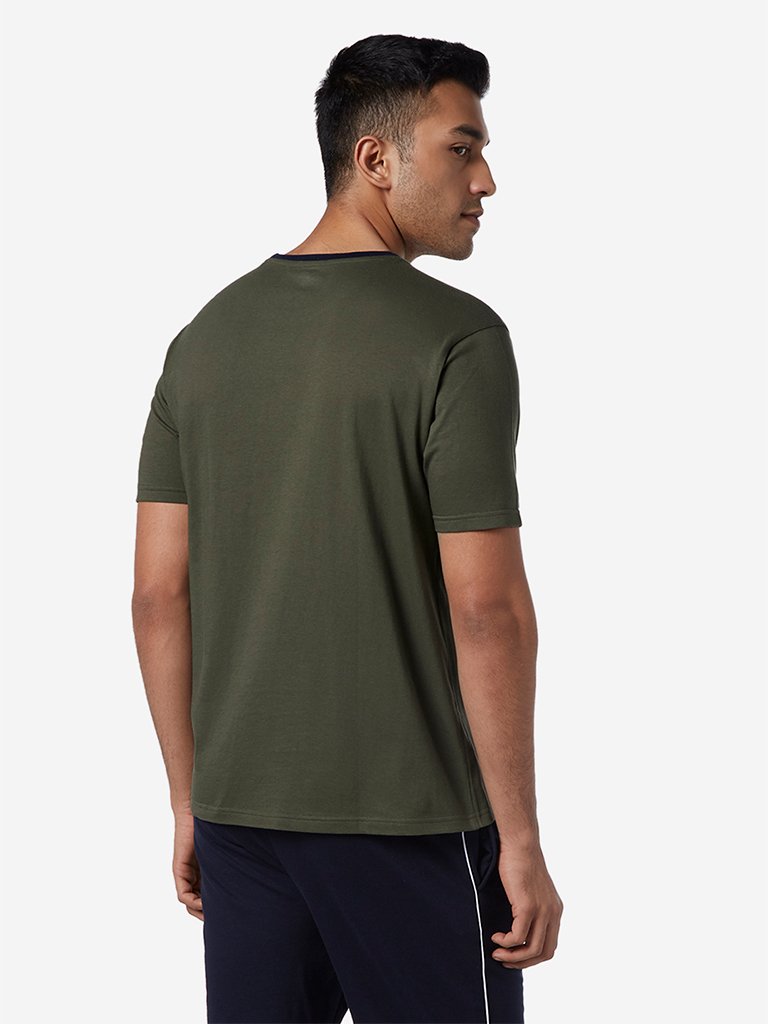 WES Lounge Olive Printed Relaxed Fit T-Shirt