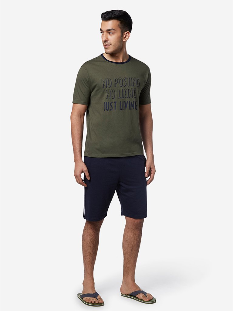 WES Lounge Olive Printed Relaxed Fit T-Shirt