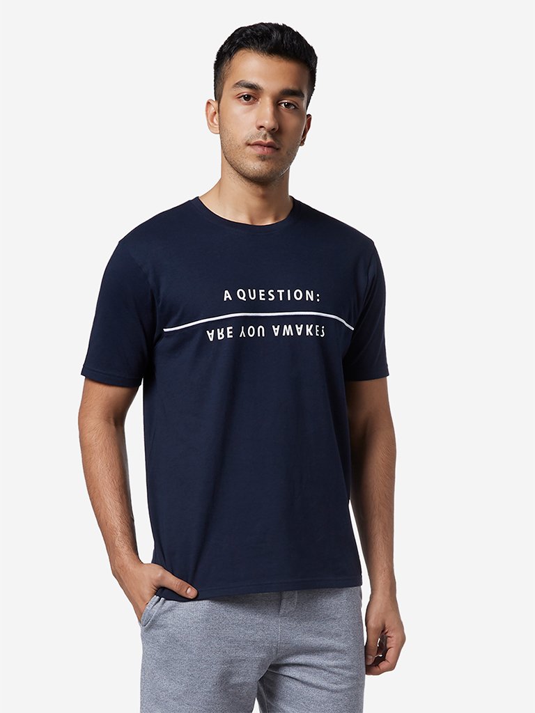 WES Lounge Navy Text Print Relaxed Fit T-Shirt