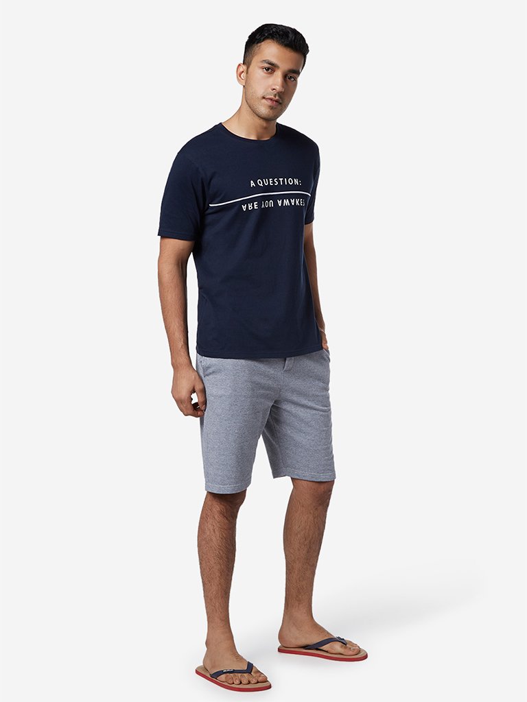 WES Lounge Navy Text Print Relaxed Fit T-Shirt
