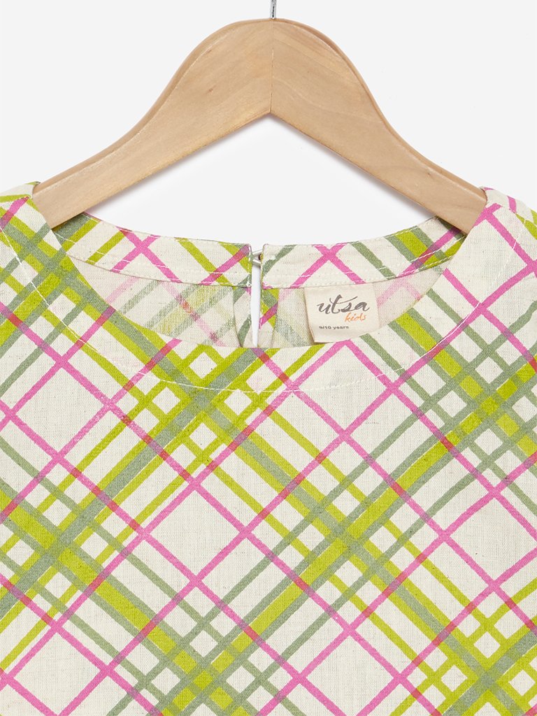 Utsa Kids Multicolour Checked A-Line Dress