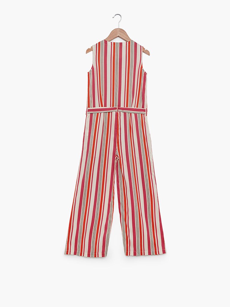 Utsa Kids Multicolour Striped Jumpsuit With Belt