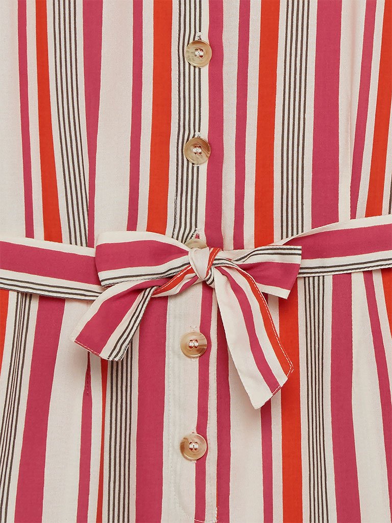 Utsa Kids Multicolour Striped Jumpsuit With Belt