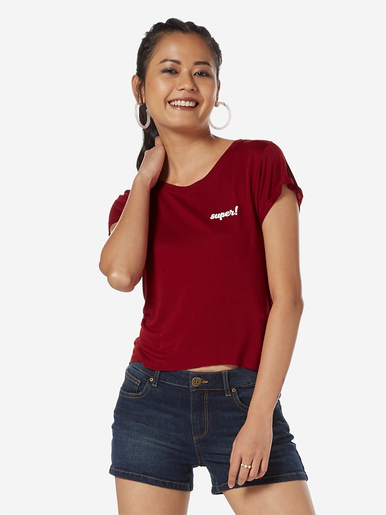 Nuon Red Olix Text Print T-Shirt