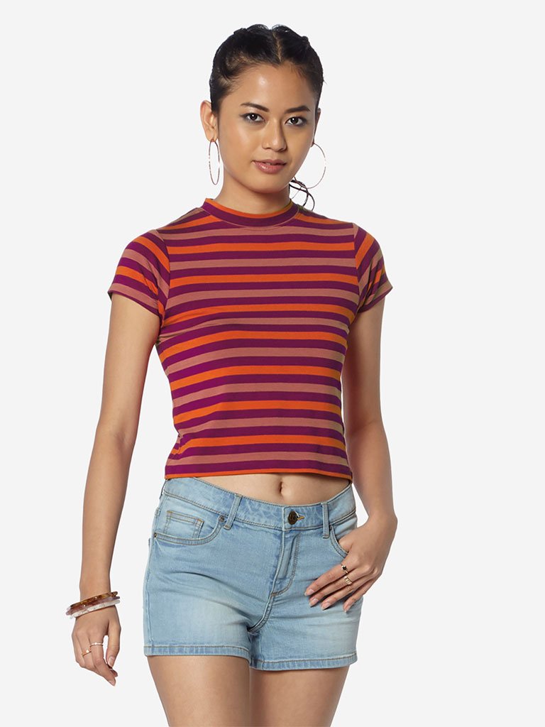 Nuon Multicolour Striped Adora Crop T-Shirt