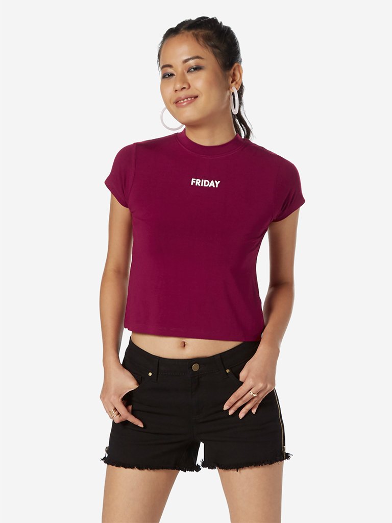 Nuon Hot Pink Text Pattern T-Shirt