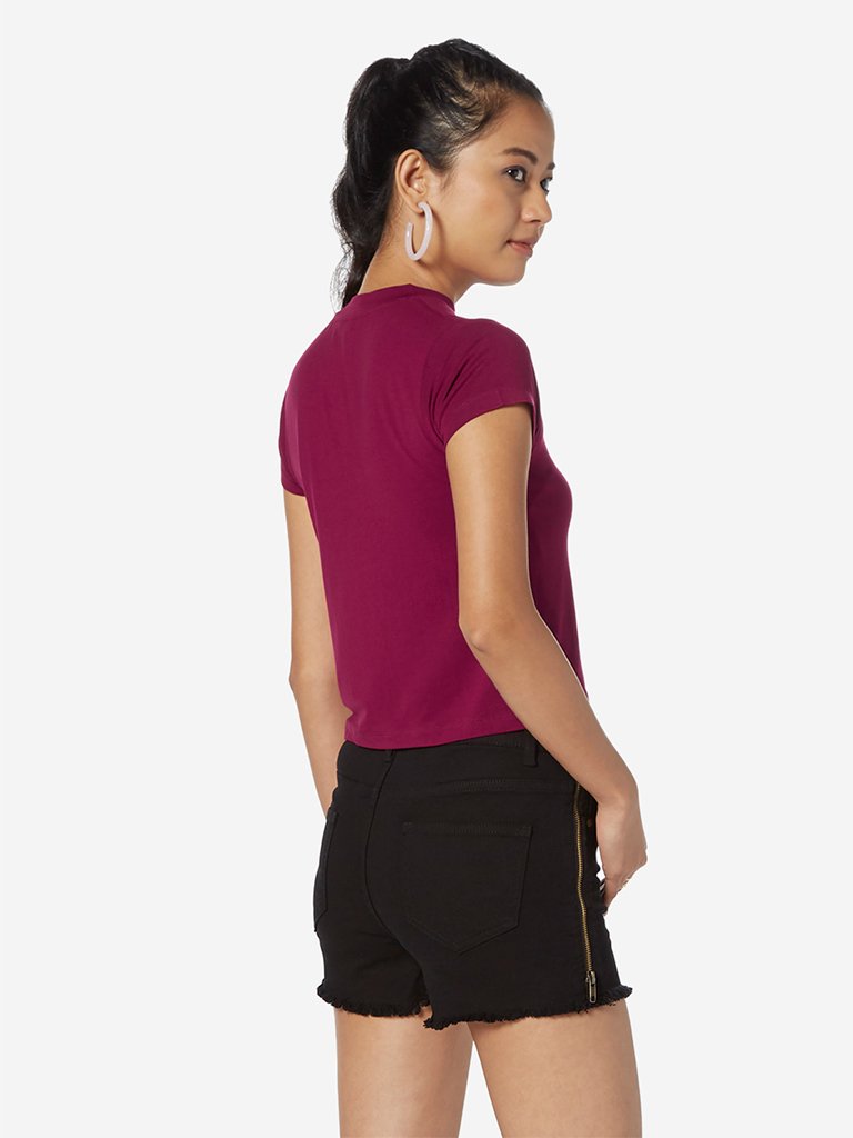 Nuon Hot Pink Text Pattern T-Shirt