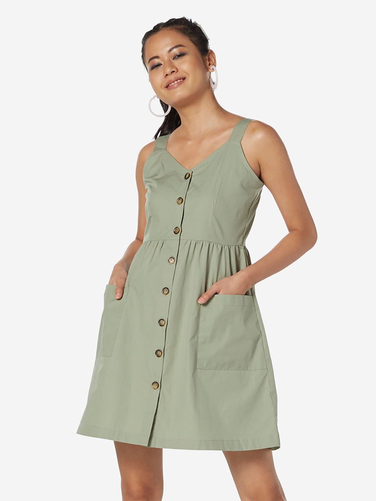 Nuon Light Green V-Neck Dress