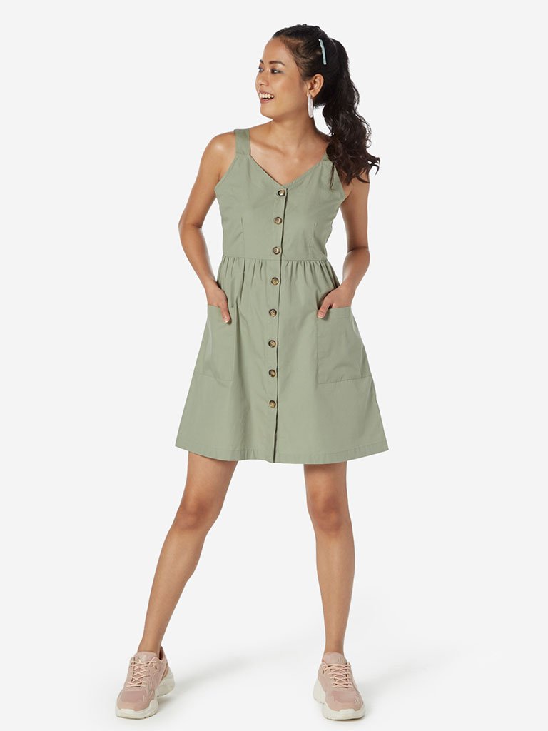 Nuon Light Green V-Neck Dress