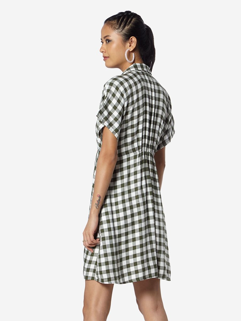 Nuon Khaki Checkered Irene Shirtdress