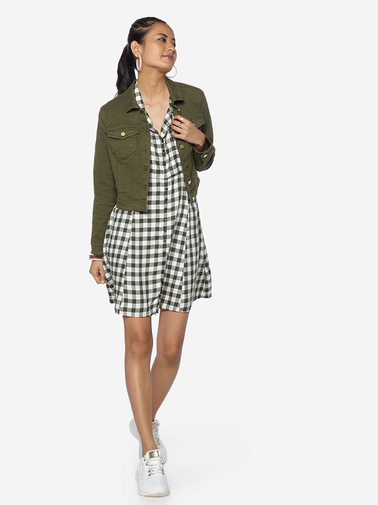 Nuon Khaki Checkered Irene Shirtdress