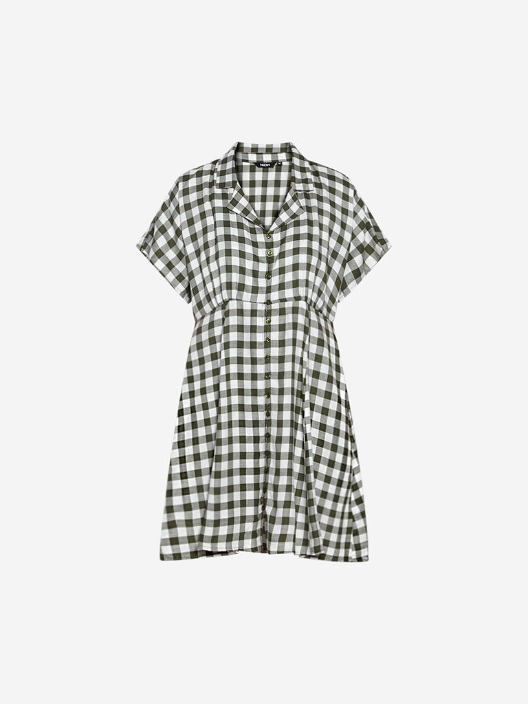 Nuon Khaki Checkered Irene Shirtdress