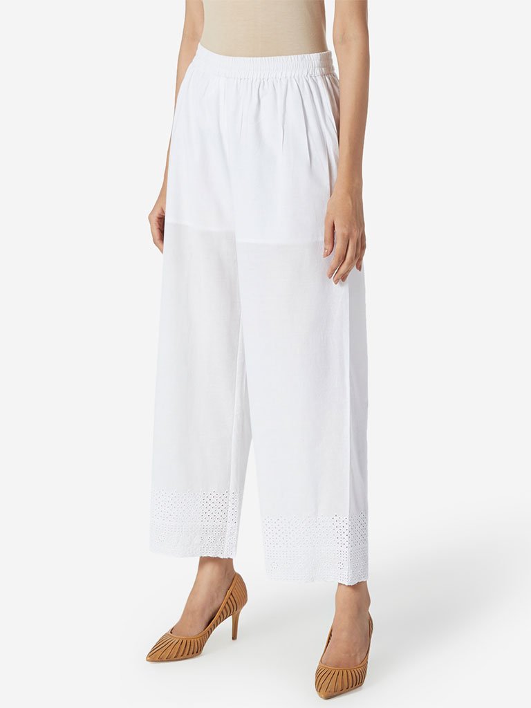 Zuba White Cut-Out Design Palazzos