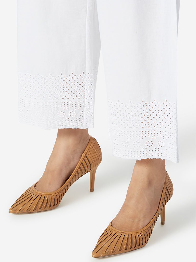 Zuba White Cut-Out Design Palazzos