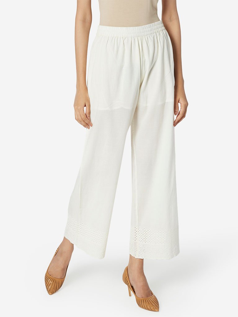 Zuba Off White Cut-Out Design Palazzos